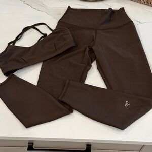 ALO Yoga Brown High-Rise Leggings and Sports Bra Set